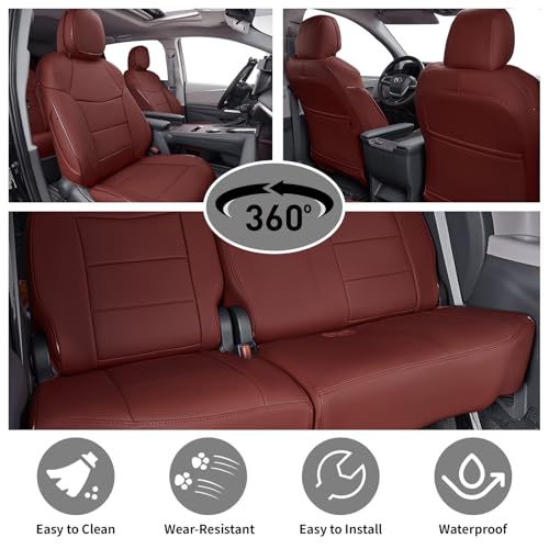 Sienna Seat Covers for 2021 2022 2023 2024 2025 2026 Toyota Sienna LE (Leather (Burgundy) / 2021-2026 8 Seats, 2nd Row 4/2/4 Split)