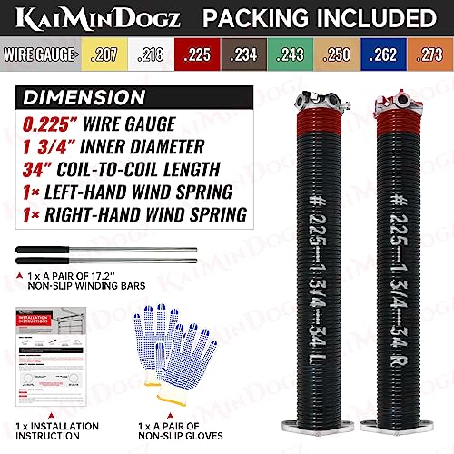 Pair of 1.75" Garage Door Torsion Springs Set with Non (0.225 x 1.75" x 34'')