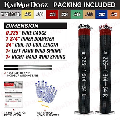 Pair of 1.75" Garage Door Torsion Springs Set with Non (0.225 x 1.75" x 34'')