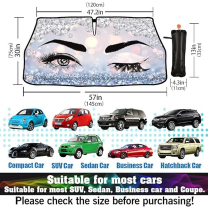 Hello Girl Gorgeous Eyelash Car Windshield Sun Shade Umbrella Automotive Windshield Sunshade Foldable Front Car Accessories Interior Decor to Keep Vehicle Cool for Most Vehicles 57'' X 30'' (57'' X 30'' / style-AB19)