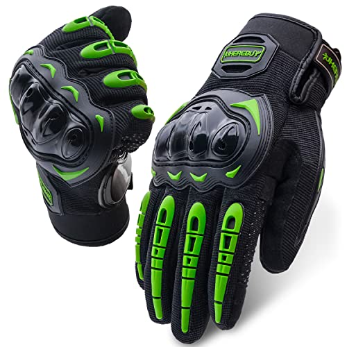 Motorcycle Gloves Touch Screen Full Finger Riding Gloves Knuckle Protection for Men and Women for Dirt Riding (Green / XX-Large)