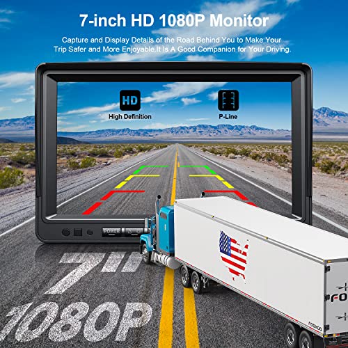 HD 1080P 7" Wired Backup Camera System Rear and Side Coverage (Deep Black / 7"-3 Cam)
