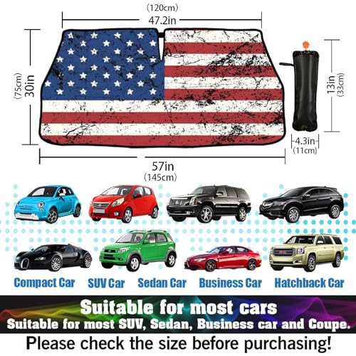 American Flag Car Windshield Sun Shade Umbrella Patriot Sunshade (57X31 Inch / Color-USA2)