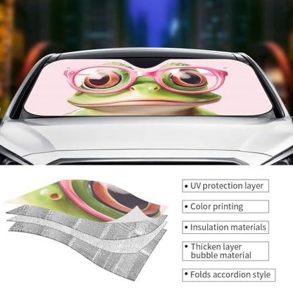 Funny Frog Car Sun Shade Windshield Sunshade Foldable Front Window Shield Cover for Truck SUV (Blue10 / Small)