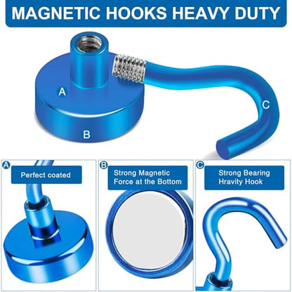 Magnetic Hooks Magnet Hook for Cruise Cabins 85LBS Essentials 6P (Blue / 0.98in)