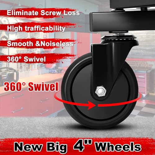 Rolling Stool with Wheels (Red)