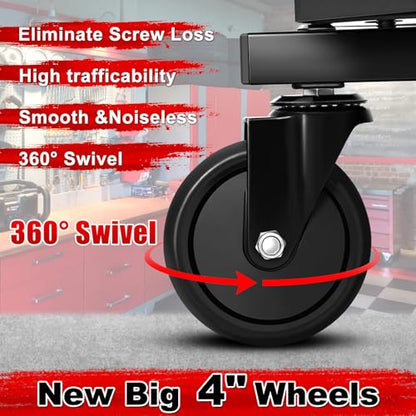 Rolling Stool with Wheels (Red)
