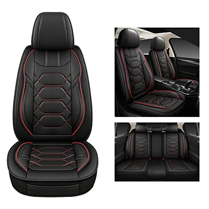 Leather Car Seat Covers Full Set (BLACK/RED / FULL SET)