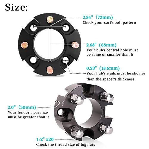 2 Inch Golf Cart Wheel Spacers Kit with Lug Nuts for Yamaha (4-Pack Black)