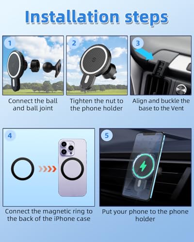 Magnetic Charger Car Phone Holder for Toyota RAV4 2013 (RAV4 2013-2018 / Magsafe+ Wireless Charger)