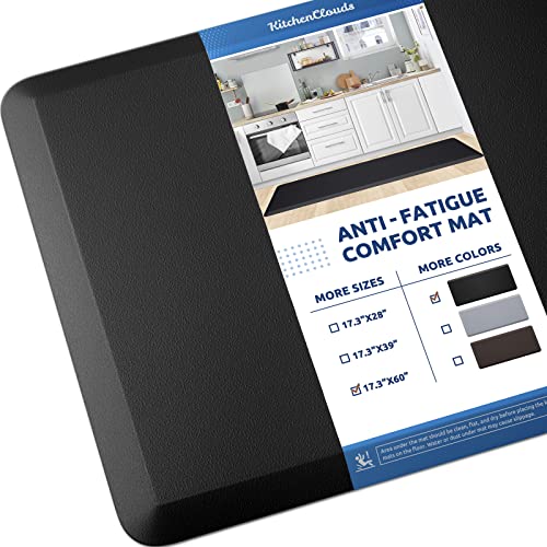 Kitchen Mat Cushioned Anti Fatigue Rug Standing and Comfort Floor Mats (Black / 60"L x 17.3"W x 0.5"Th)