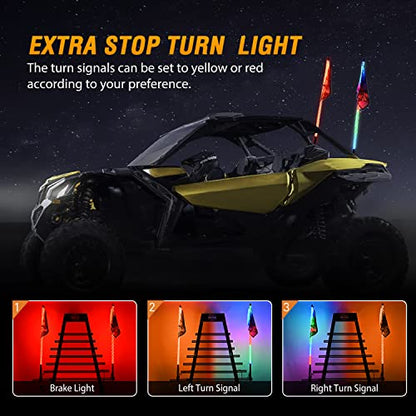 2PCS 4FT RGB LED Whip Light Remote App Control for ATV UTV Polaris (4FT -2PCS / RGB-Remote APP Control)