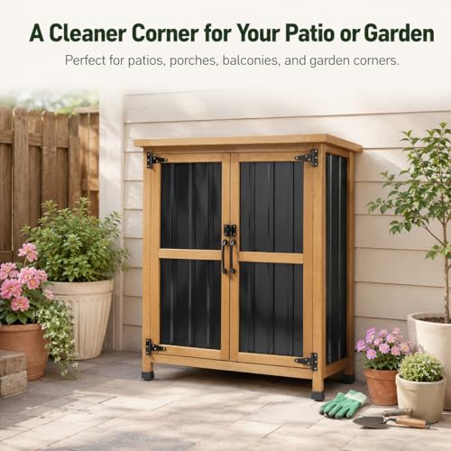 Small Garden Storage Cabinet (Black / 32" x 13" x 40")