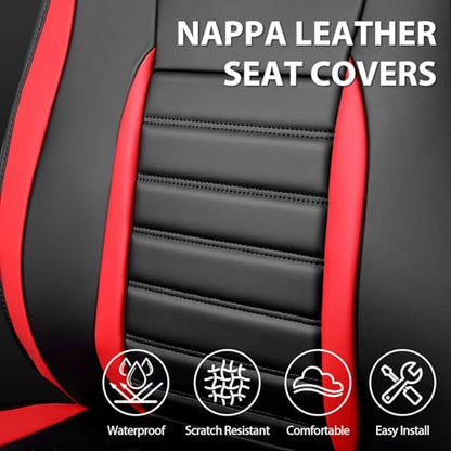 Nappa Leather Car Seat Covers Front Seats (Black Red / Front Seats)