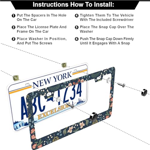 Colorful Floral Flowers License Plate Frames (Colorful Flowers)