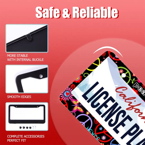 Hippies Peace Flower Stainless Steel License Plate Frame Fits US Standard (Hippies Peace Flower)