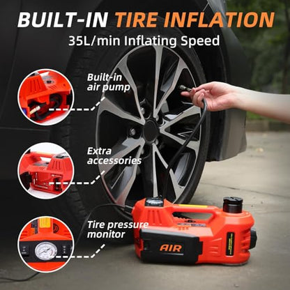 Electric Car Jack 5 Ton 12V Floor Jack (Red Jack+Portable Wrench)
