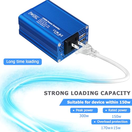 150W Car Power Inverter 12V DC to 110V AC Converter Vehicle Adapter Plug Outlet with 3.1A Dual USB Car Charger for Laptop Computer (Classic Blue)