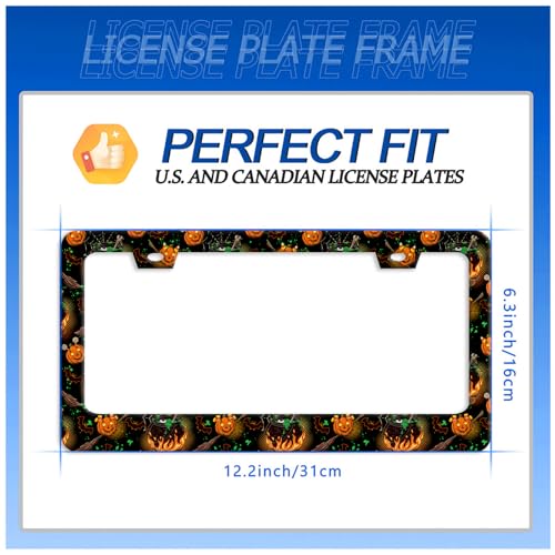 Pumpkin Bats License Plate Frame Stainless Steel Accessory 12.3x6.3 Inch (Halloween Bat Pumpkin)