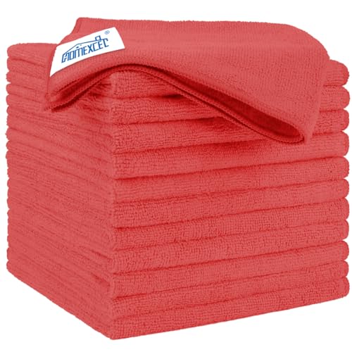Red Microfiber Cleaning Cloth 12 Pack (Red / 12.5 x 12.5 Inch)