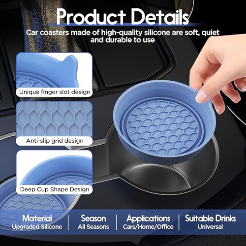 2 Pack Car Cup Coaster Silicone Spill (Gray Blue Solid / 2 Pack)