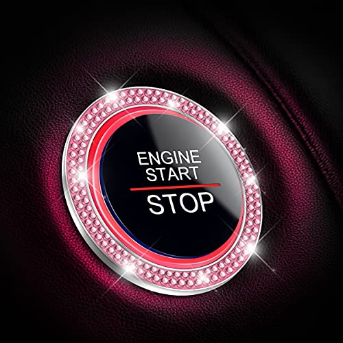 2PCS Zinc Alloy Rhinestone Engine Start Button Rings (Pink)