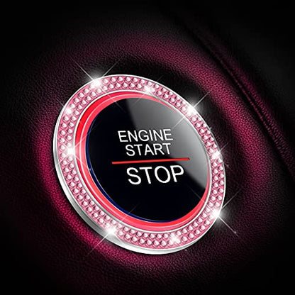 2PCS Zinc Alloy Rhinestone Engine Start Button Rings (Pink)