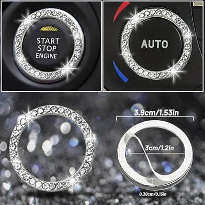 2pcs Bling Car Cup Holder Coasters & 2pcs Push Start Button (Silvery / 4pcs)