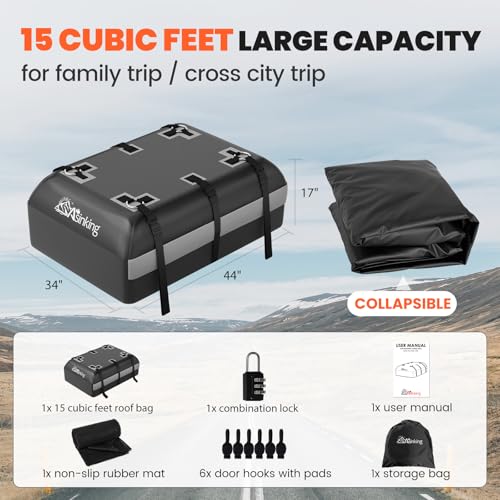 Car Rooftop Cargo Carrier Bag (Black with Grey / 15 Cubic Feet)
