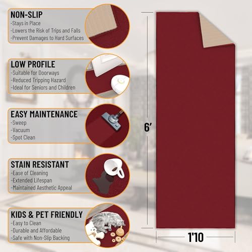 2x6 Runner Rugs for Hallway (Solid Red)