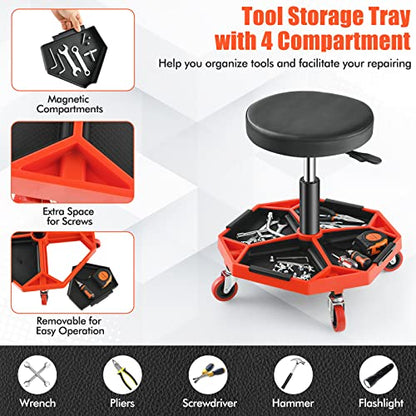 Adjustable Mechanic Rolling Stool (Red)