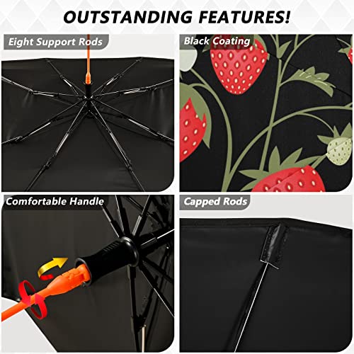 Strawberry Windshield Sun Shade Umbrella Fruit Flowers Leaves Foldable Car Front Window Sunshade Blocks UV Rays Heat Keep Vehicle Cool (multi 16)