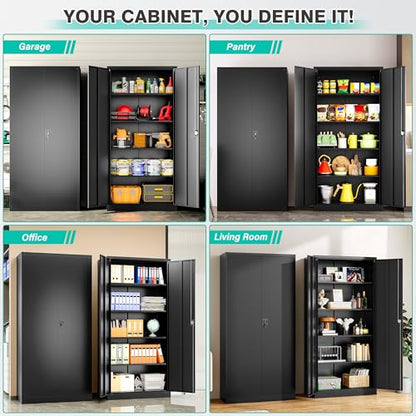 Metal Storage Cabinet with 2 Doors and 5 Shelves (71"H x 31.5"W x 16"D-B / Black)