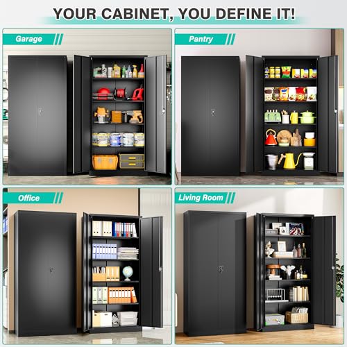 Wide & Deep Metal Storage Cabinet with Lock & 5 Shelves (72"H x 36"W x 18"D / Black)