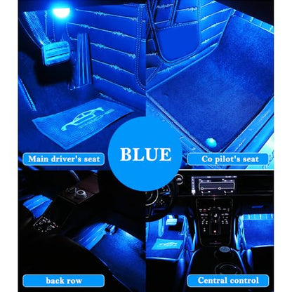 4-in-1 Car LED Lights Interior with USB Port,Ambient Neon Car Door Lights Kit for CCar Decor,Party,Music,Gift,Universal CCar Pedal Light Interior Accessories for Wonmen & Men (Blue) (Blue)