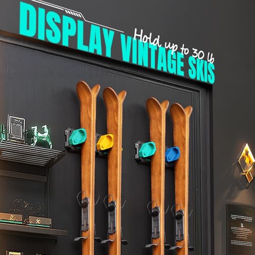 Ski & Snowboard Wall Rack for Garage Wall Fits Any Ski (Aurora Green / 4 Pack)