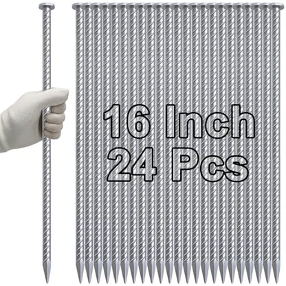 Rebar Stakes 16 Inch Galvanized Metal Steel Ground Spikes Heavy Duty (T-16 Inch-24 Pcs / T-16 Inch-Φ1/2"-Galvanized)
