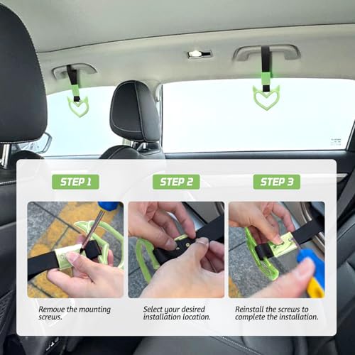 2 Pcs Devil Heart Shaped Car Handle Strap (Luminous Green)