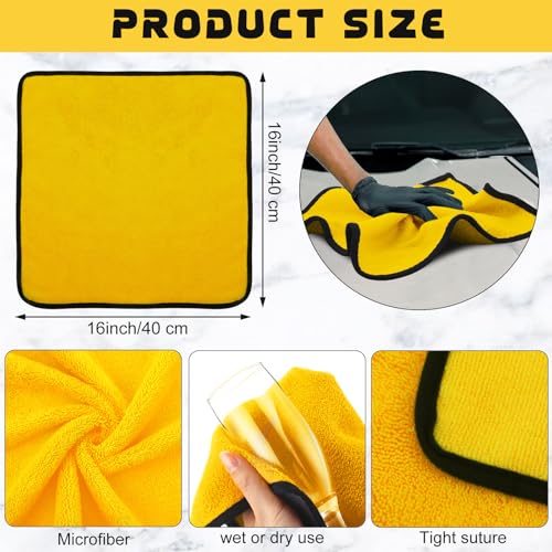 50 Pcs 16"x16" Yellow Microfiber Towels for Cars Drying Polishing (Yellow)
