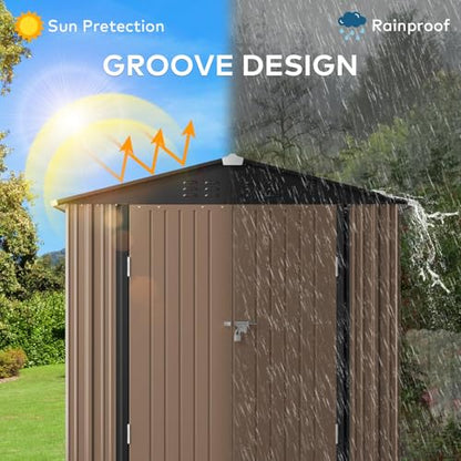 6 x 4 FT Outdoor Storage Shed (Brown / 6' x 4' FT/Peaked-roof)
