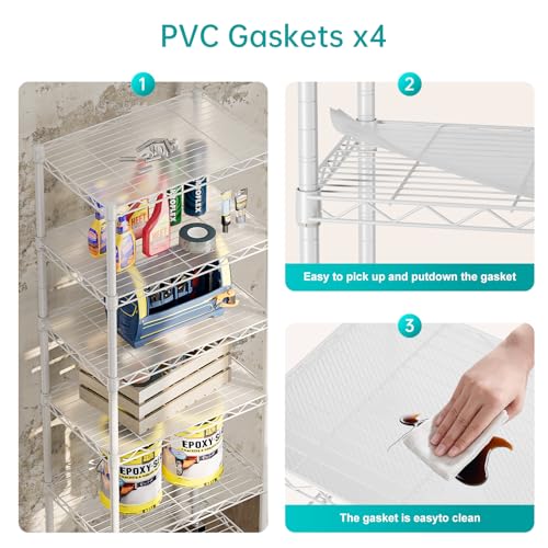 6 Small Wire Shelves Kitchen Pantry Close Home Organizers and Storage Bathroom Shelf Laundry Room Organization Adjustable Book Metal Garage Shelving Unit (White / 6-Tier 11.8"D X 17.3"W X 61.7"H)