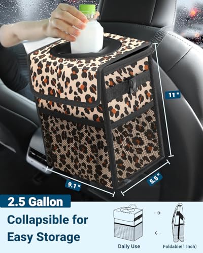 Car Trash Can with Lid (2.5 Gallons / Leopard)
