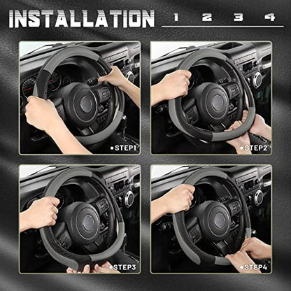 Car Steering Wheel Cover for F150 Tundra Range Rover 15.5" (Large size[15 1/2''-16''] / Black and Gray)