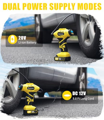 20V Rechargeable Cordless Tire Inflator Portable Air Compressor (Yellow)