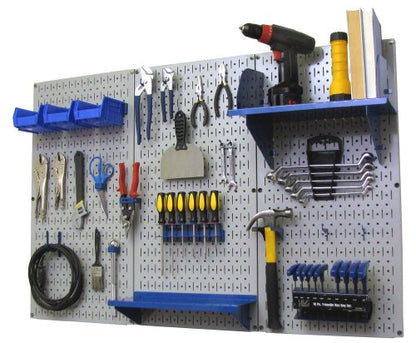 Pegboard Organizer 4 ft. Metal Pegboard Standard Tool Storage Kit with Gray Toolboard and Blue Accessories (Gray Pegboard with Blue Accessories)