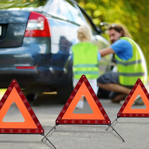 3PACK Car Warning Triangle Heavy Reflective Warning Road Safety Triangle Kit Suitable for car Breakdown and Temporary Parking on the Road (Red-S-3)