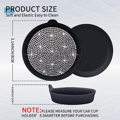 2 Pack Car Cup Holder Coaster Bling Crystal Rhinestone Car Interior (Black Whole Rhinestone / 2 Pack)