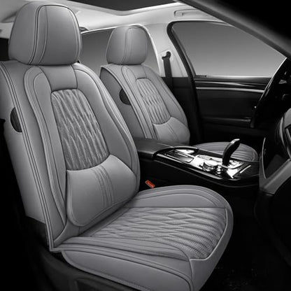 Car Seat Cover Full Set (Gray-white / Front Pair)