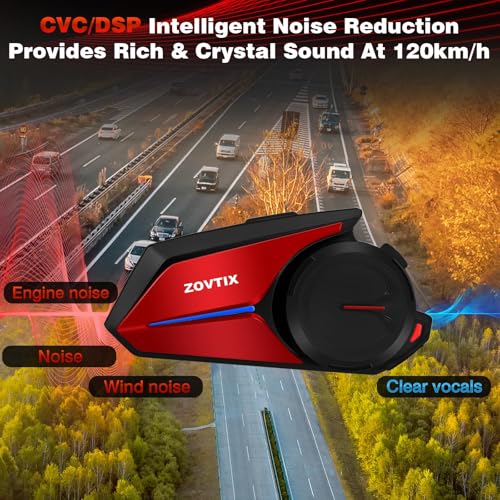 Motorcycle Helmet Headset 8 Riders Communication System X8 Intercom with Music Sharing (Single Pack / Red Single Pack)
