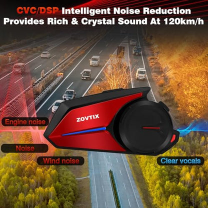 Motorcycle Helmet Headset 8 Riders Communication System X8 Intercom with Music Sharing (Single Pack / Red Single Pack)